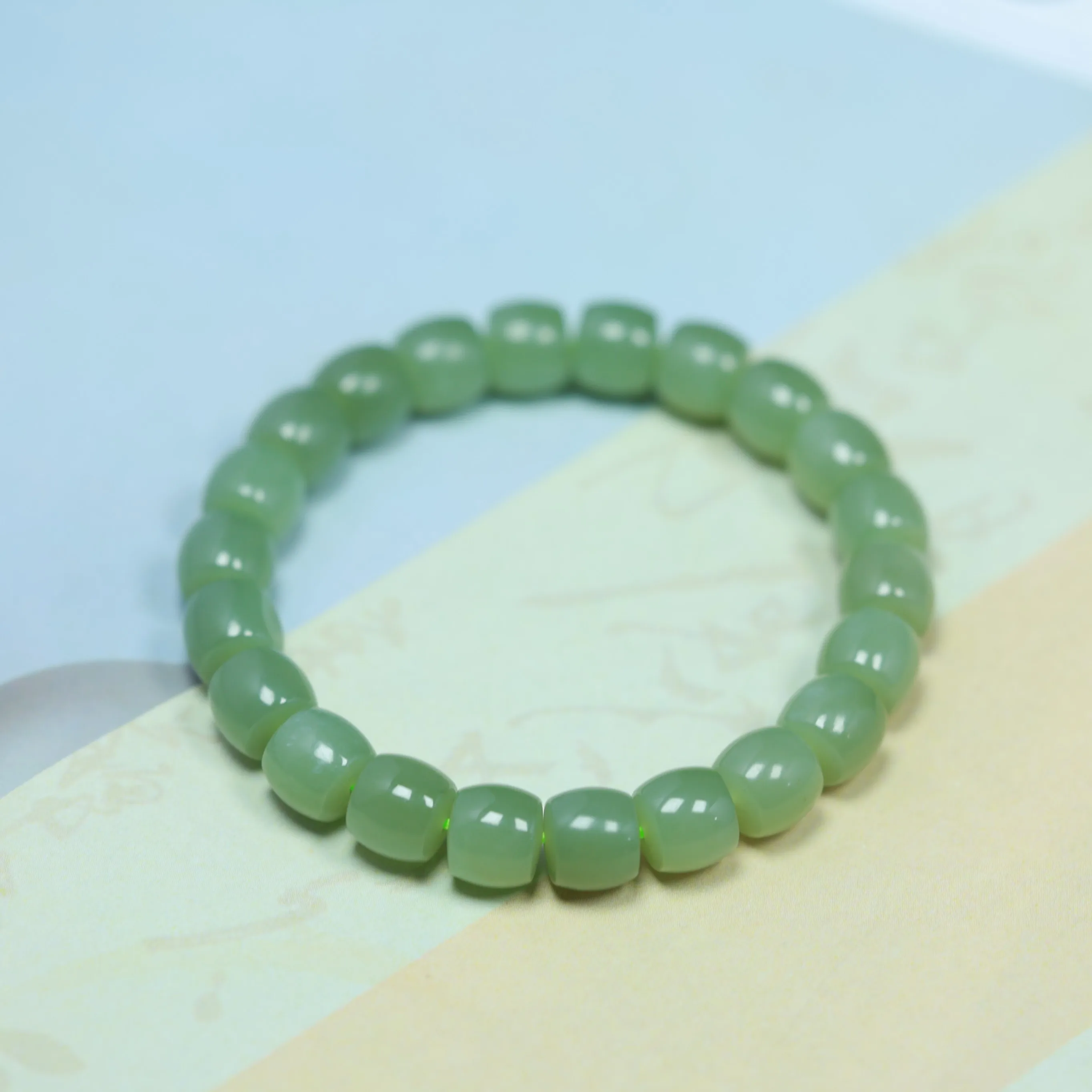 Natural Barrel Shape Beaded Bracelet Handmade Elastic Stretch Bracelet Smooth Polished Drum Beads Gemstone Bracelet Wear Jewelry
