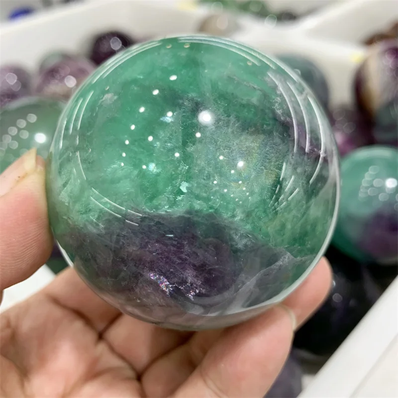 Natural Fluorite Sphere Ball, Worry Stone, Reiki Meditation, Spiritual Healing, Home Decor, Friend Gift, 7cm