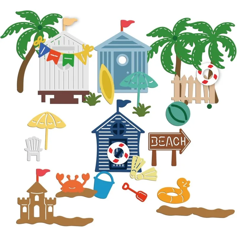 1pc Seaside Resort Cutting Dies Beach Coconut Tree Crab Sandcastle Surfboard Summer Die Cuts for DIY Scrapbooking Festival