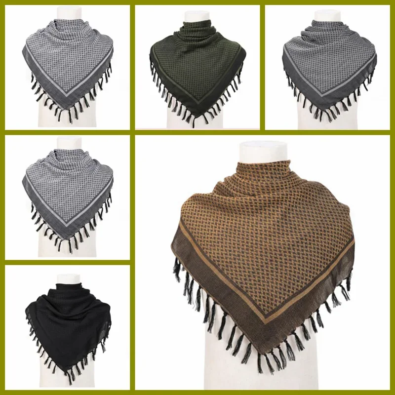 2025 Hot Sale Shemagh Men Scarf Classical 110cm square Cotton Woven Fringe Tactical Arabic Shemagh Head Neck Scarf