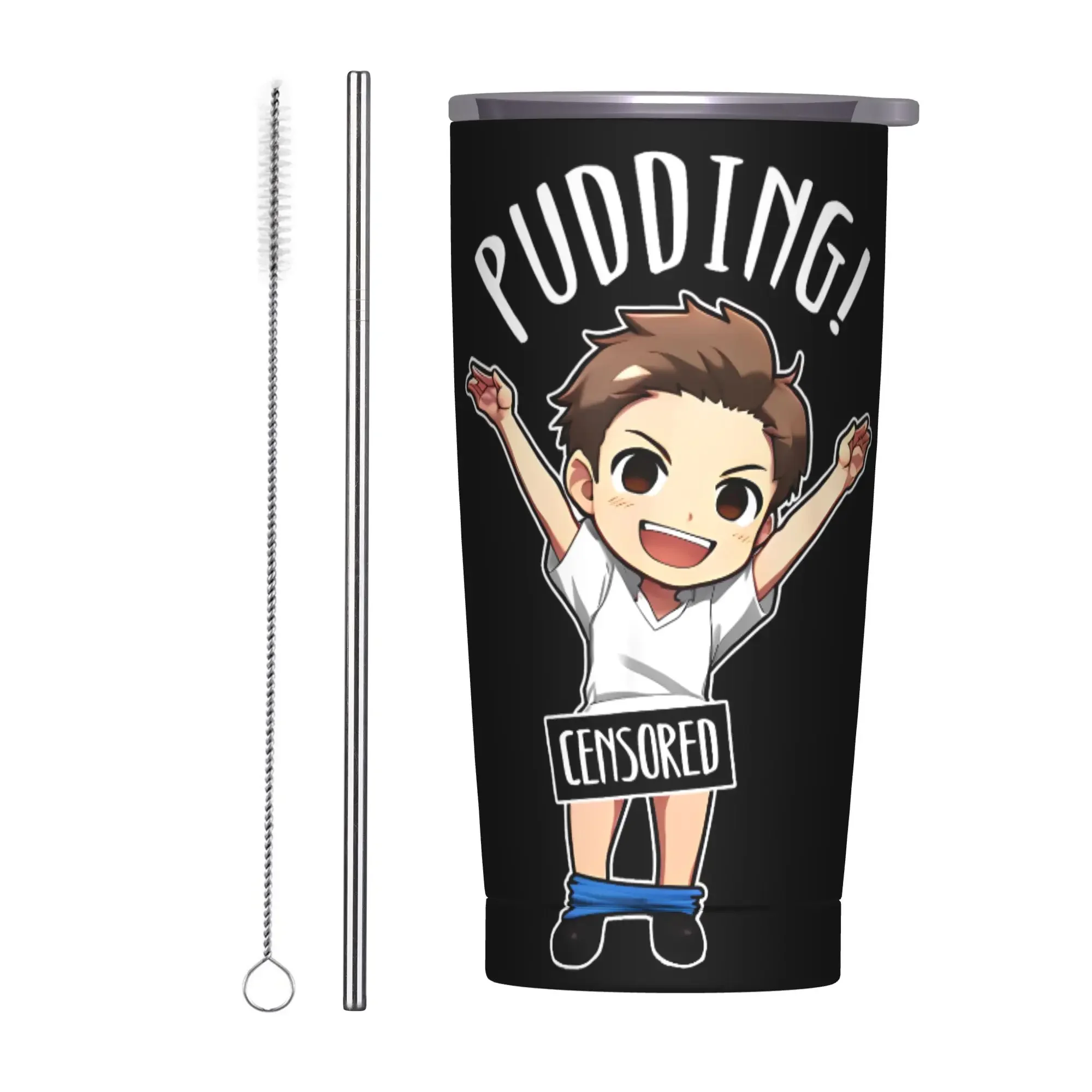 Chibi Pudding Scene Insulated Tumbler with Straws Supernatural Stainless Steel Thermal Mug Office Home Water Bottle Cups, 20oz