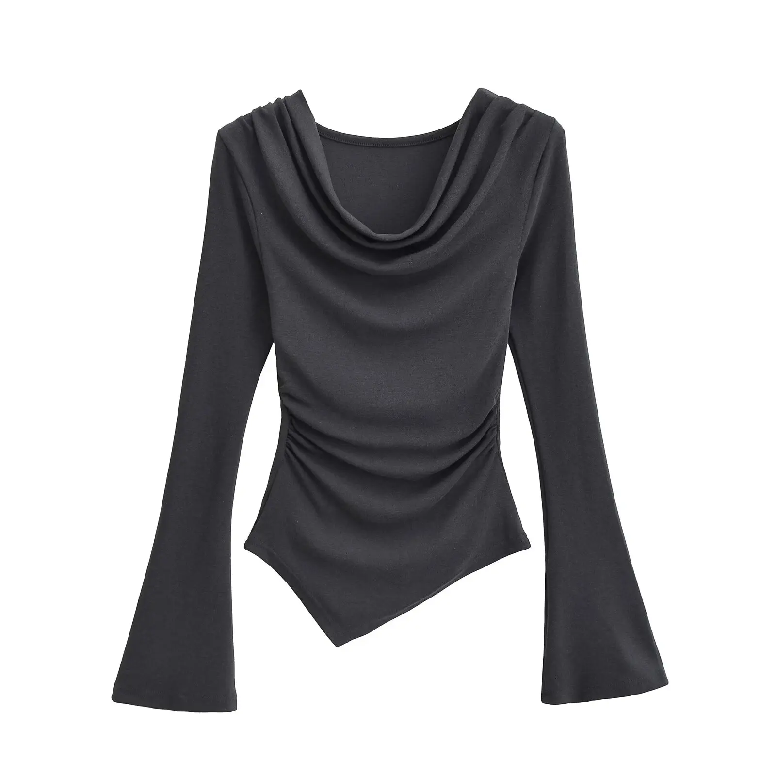 American Sle Spicy Girl Asymmetric Bell Sve T-irt Women Pure Desire Ant Waist Pleated Swinging Collar under irt