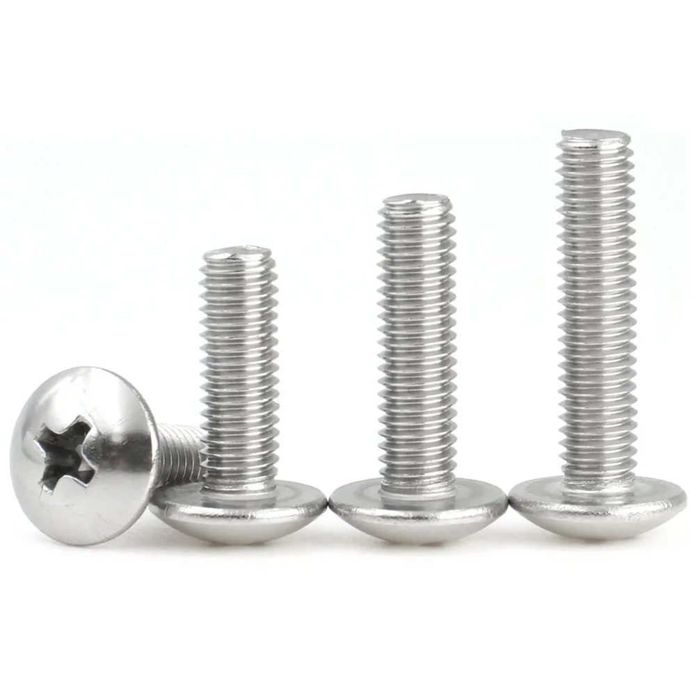 5-50pcs 304 A2-70 Stainless Steel Screw M2 M2.5 M3 M4 M5 M6 M8 Phillips Braguero Flat Head Large Round Cross Bolt length 3-80mm