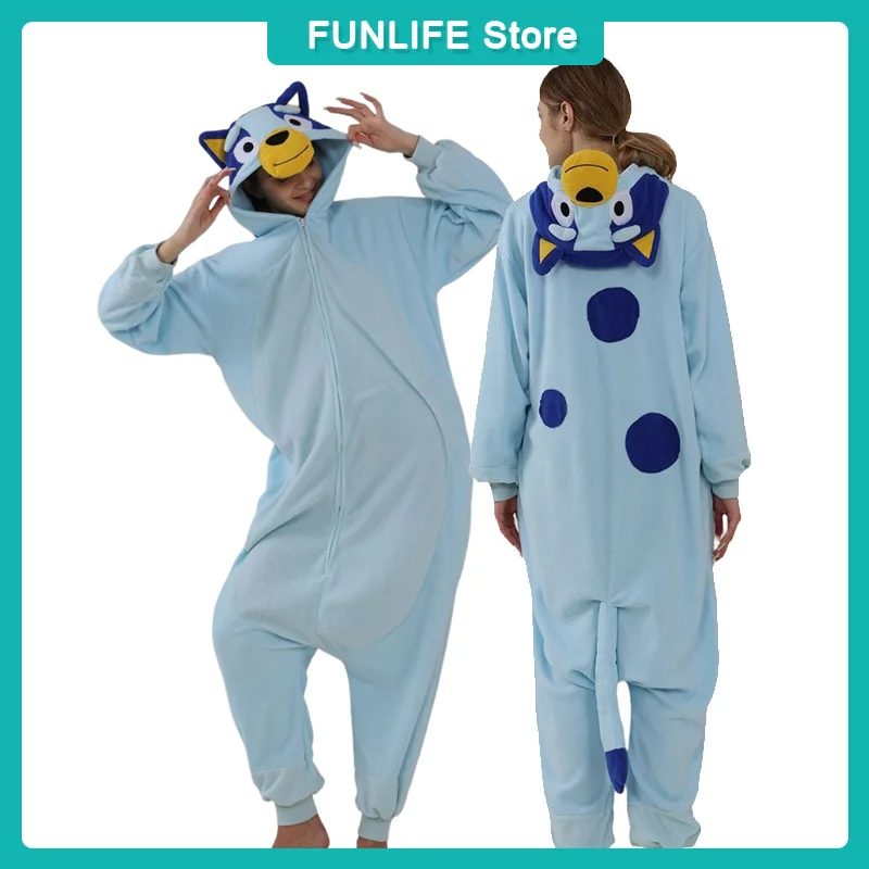 New Cartoon Bluey Onesie Pajama Polar Fleece Jumpsuit Sleepwear Men Women Home Clothing Cosplay Party Costume Winter