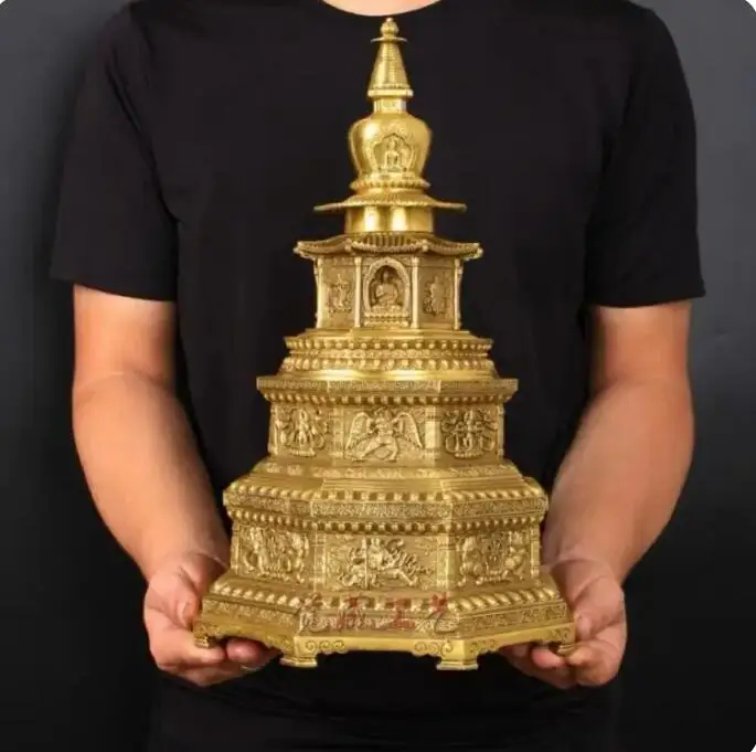 large 2023 GOOD quality Auspicious copper Buddha tower stupa Pagoda Almighty statue HOME altar Worship effective protection