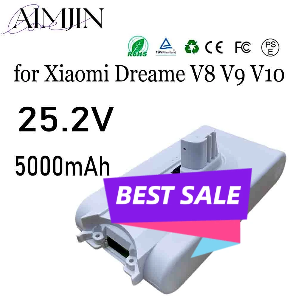 

25.2V 5000mAh Replacement Lithium Battery for Xiaomi Dreame V8 V9 V10 V9P XR VVN3 VVN4 Handheld Cordless Vacuum Cleaner