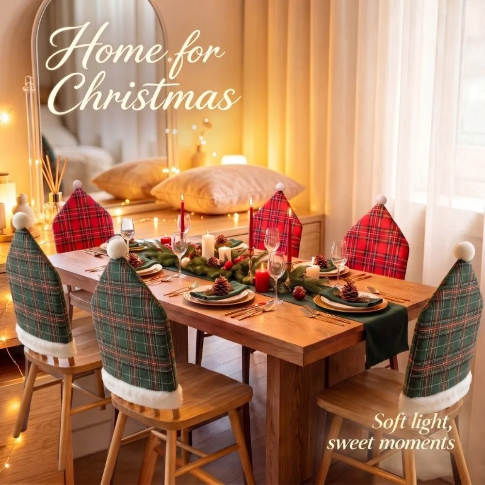 Chair Decor Santa Claus Christmas Chair Cover Snowman Stripe Grid Dining Chair Cover New Year Christmas Decorations Xmas Party