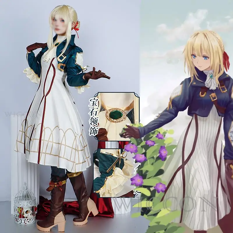 

Violet Evergarden Anime Cosplay Costume Wigs Violet Princess Maid Dress Wig Boots Halloween Carnival Prom Fancy Women Event Suit