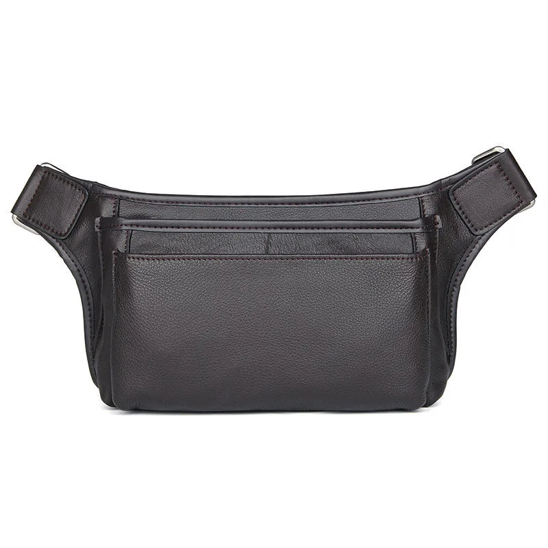 3 Zipper Leather Waist Bag For Men Male Fanny Pack For Running Bag Leather Waist Pack Outdoor Sling Bag Black Coffee Men Bags