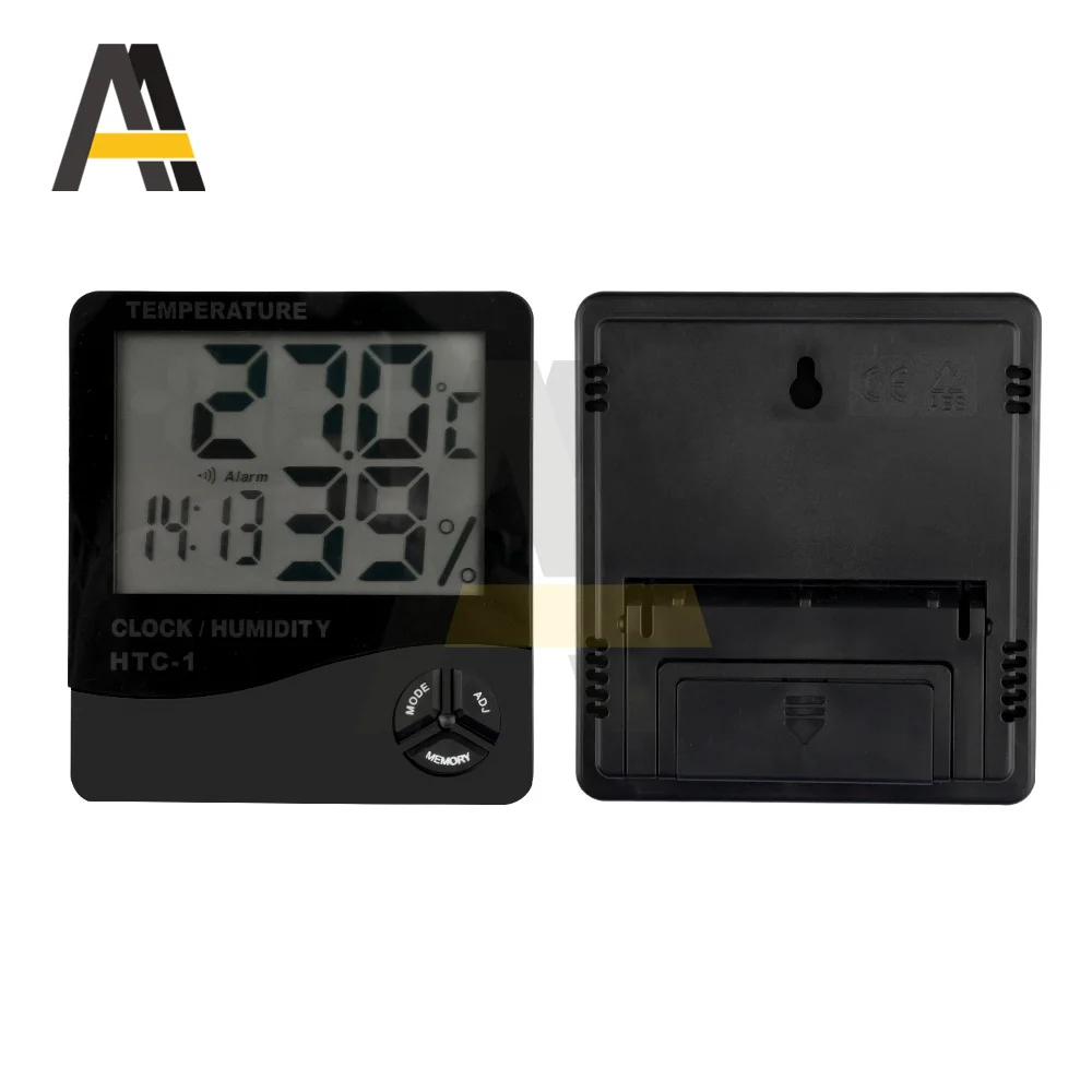 HTC-1 LCD Elektronik Digital Suhu Kelembaban Meter Indoor Outdoor Thermometer Hygrometer Weather Station Clock HTC-1