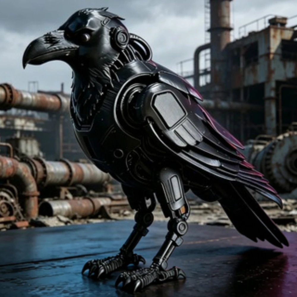 3D Printed Cyberpunk Mechanical Raven Statue Tech Robot Crow Bird Figurine Sci-Fi Desktop Collectible Punk Industrial Decor Gift
