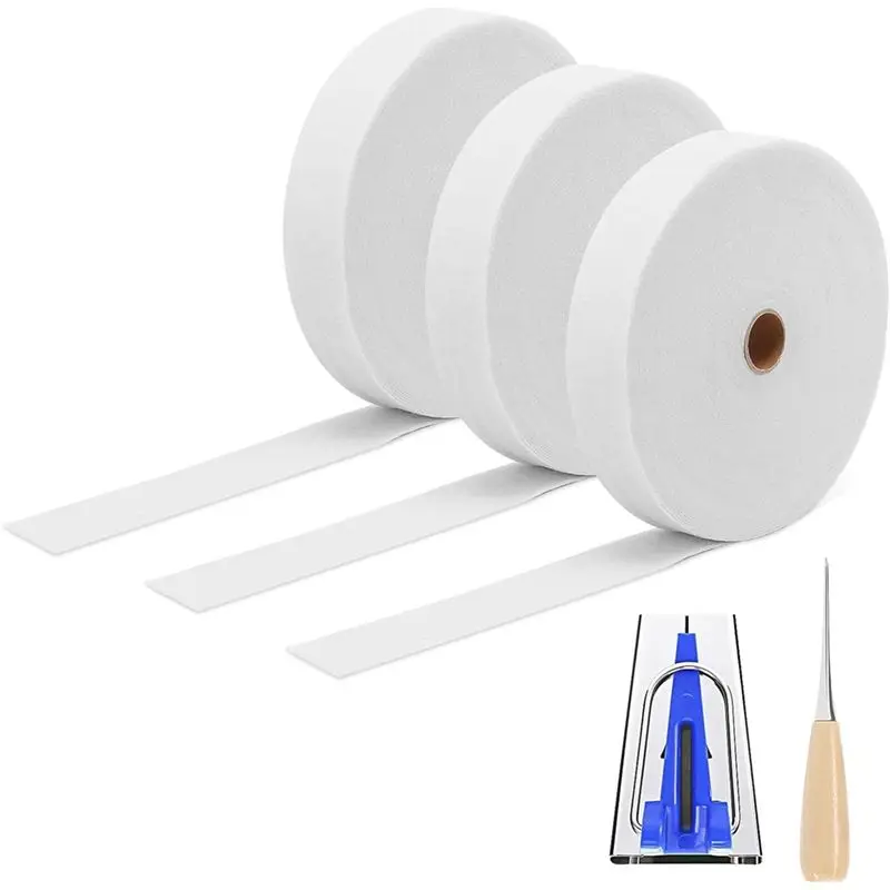AB33-3 Rolls Jelly Roll Batting Strips For Rugs Polyester Quilting Jelly Roll Fabric With Fabric Tube Maker And Awl For DIY