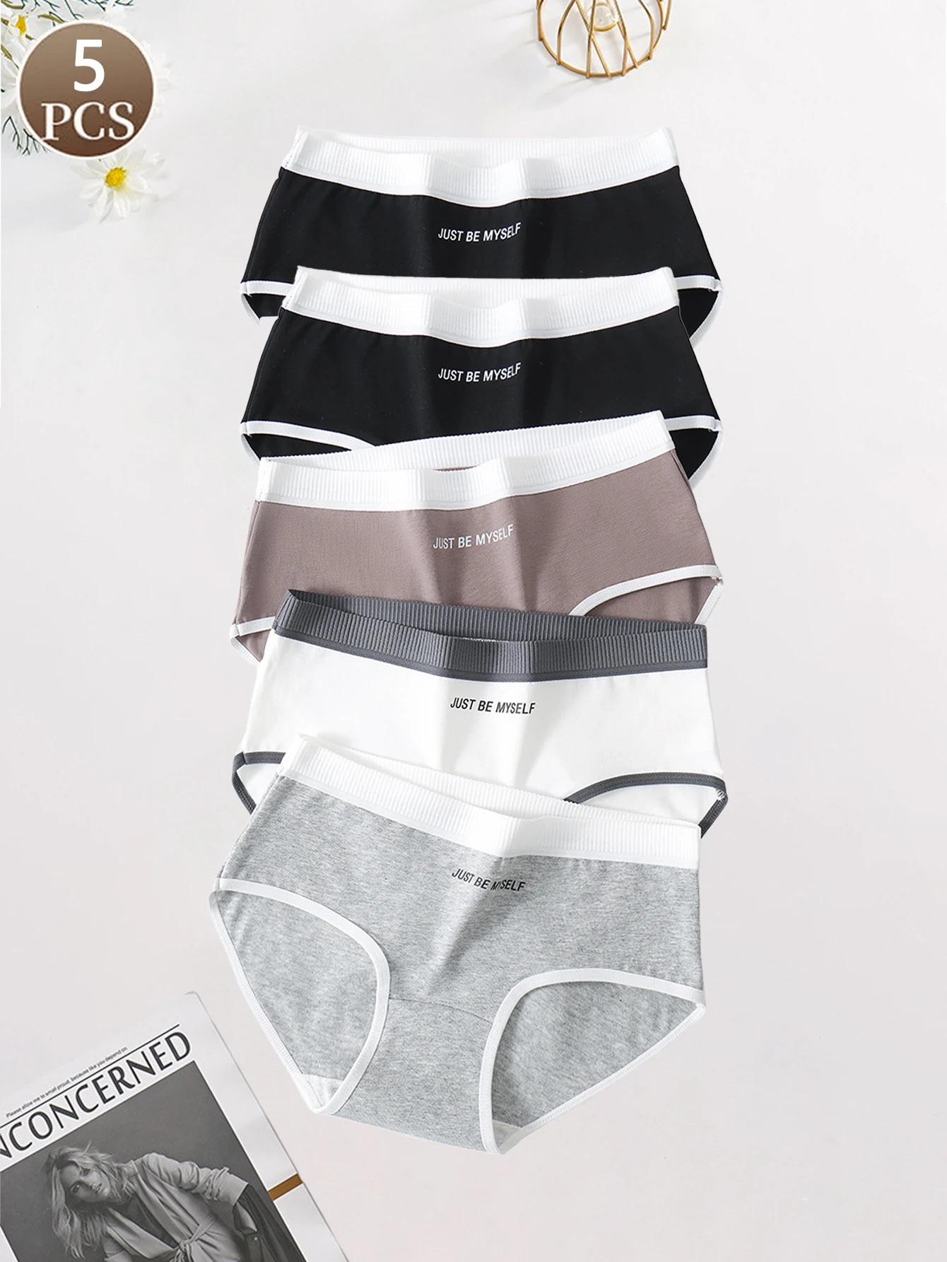 5PCS women's briefs fashionable letters solid color women's casual sports trian…
