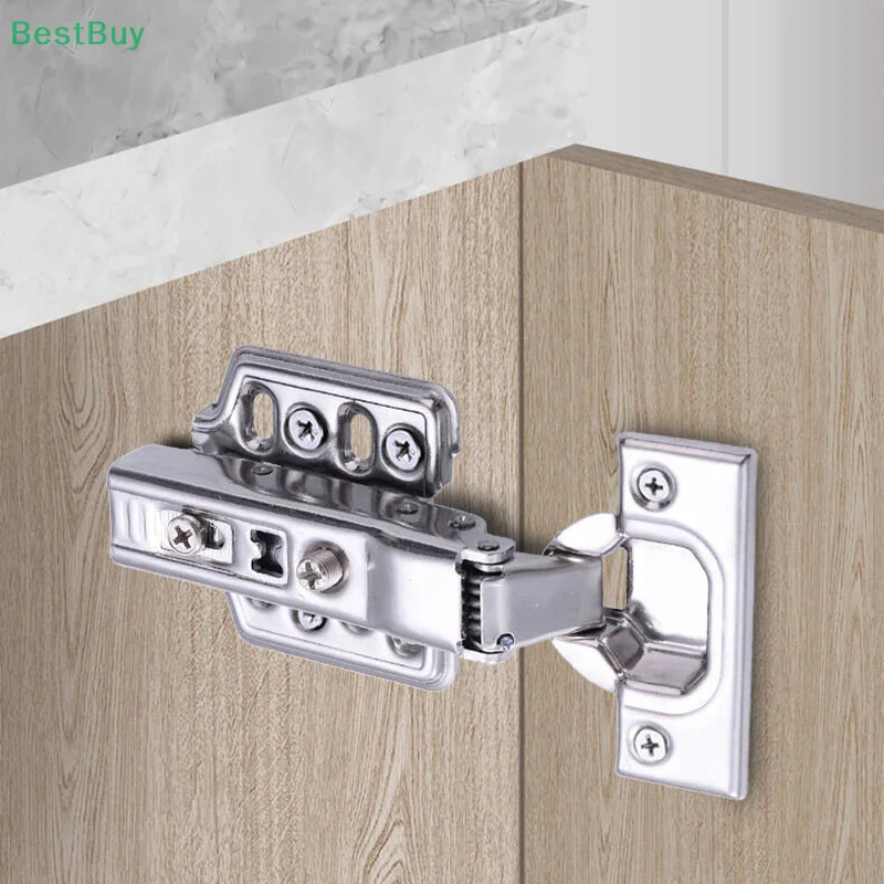 2Pcs Stainless Steel Hydraulic Cabinet Door Hinges Damper Buffer Quiet Closing Wardrobe Door Concealed Hinges For Cupboard