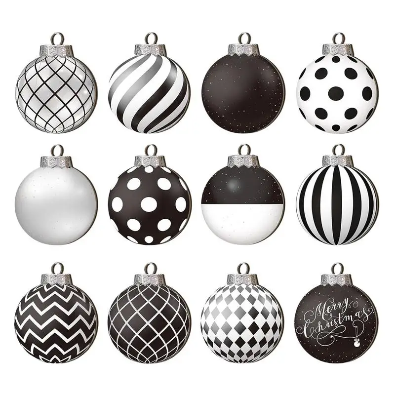 12pcs 8cm Polka Dot Christmas Ball Ornaments Wooden Xmas Tree Decoration Pendants Black and White Winter Ball Hanging Signs