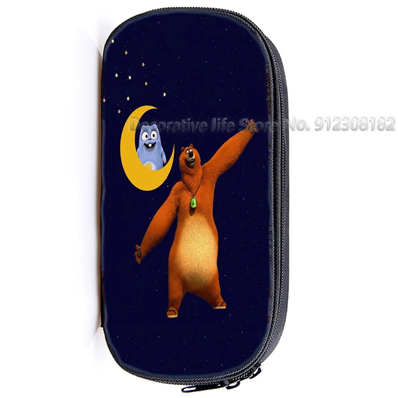 Grizzy and the Lemmings Pencil Case Grizzy Bear Kawaii Pen Bag Kids Boys Girls Cartoon Students Storage Bag Stationery Toy Gift