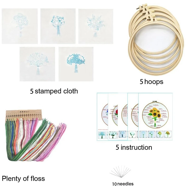 5-Satz-Stick-Kit einfach zu installieren für Anfänger Sticks tiche Übungs-Kit zum Lernen, Kit für Erwachsene Anfänger zu sticken