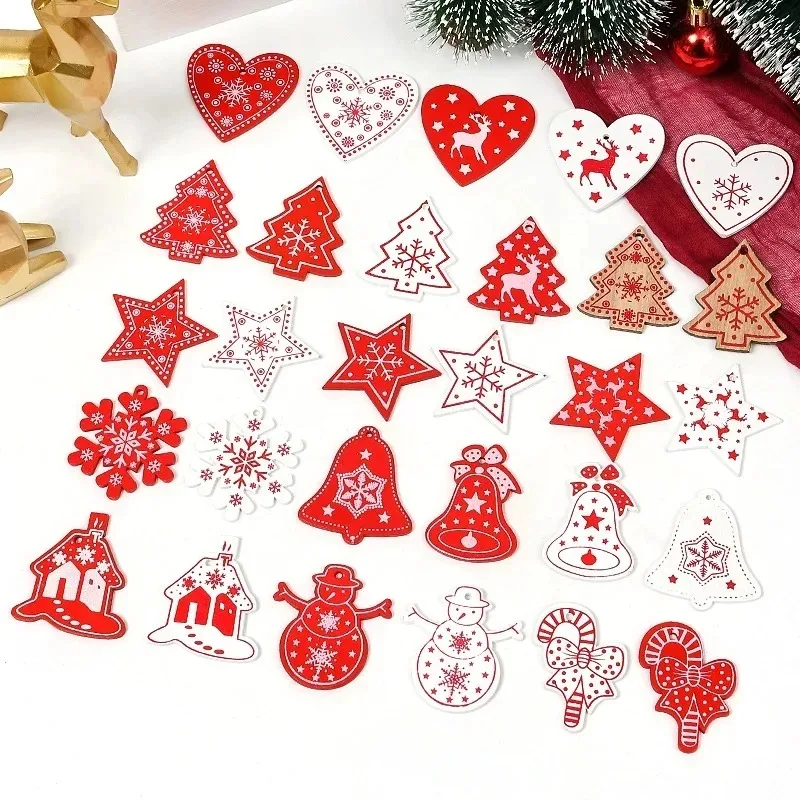 10Pcs Wooden Christmas Decorations Snowflake Bells Elk Star Xmas Christmas Tree Pendant for Home Decor Navidad New Year Ornament