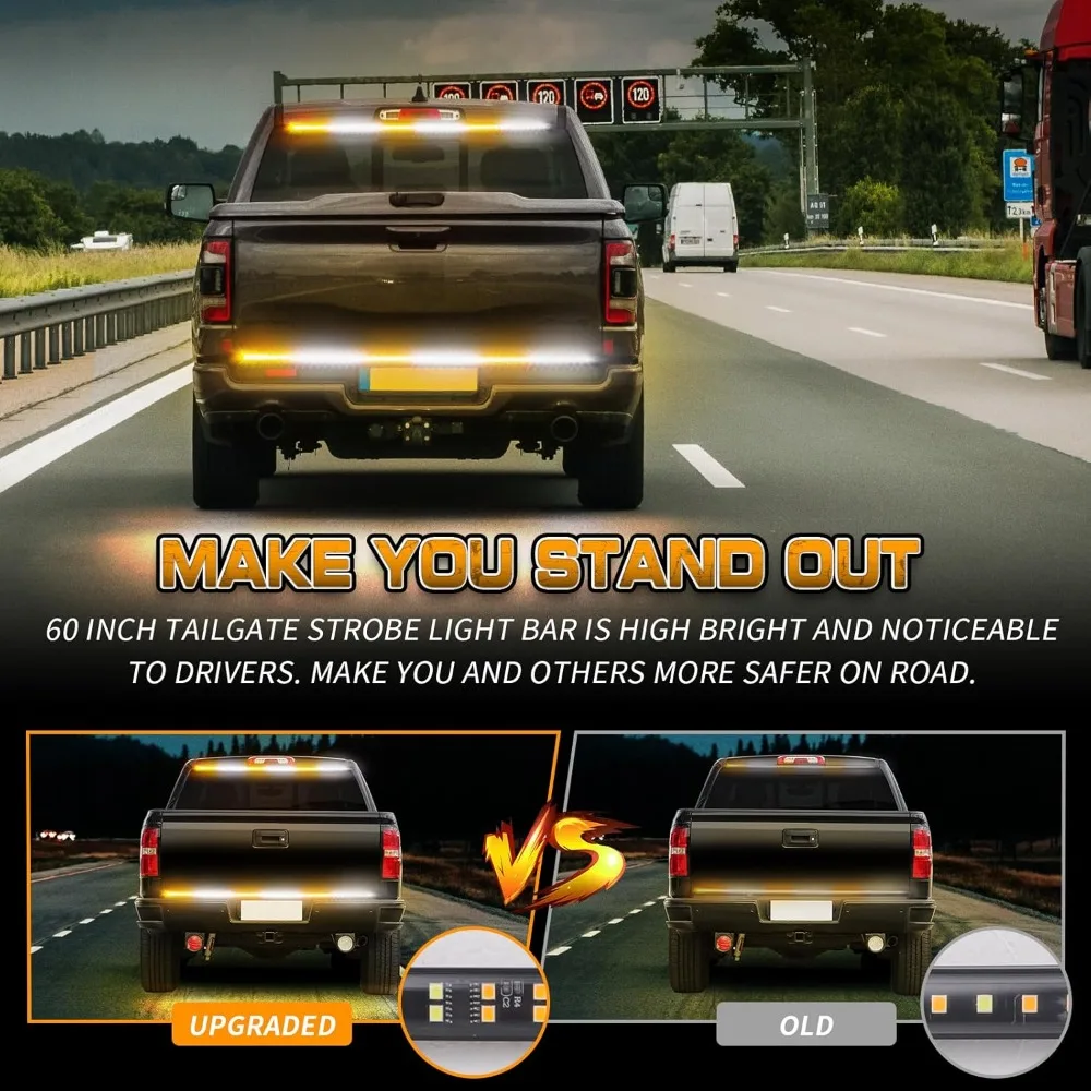 Nilight 48 inch Truck Tailgate Strobe Lights Strip Rear Window Lights LED Tail Emergency Light Bar Flashing Warning for Trucks