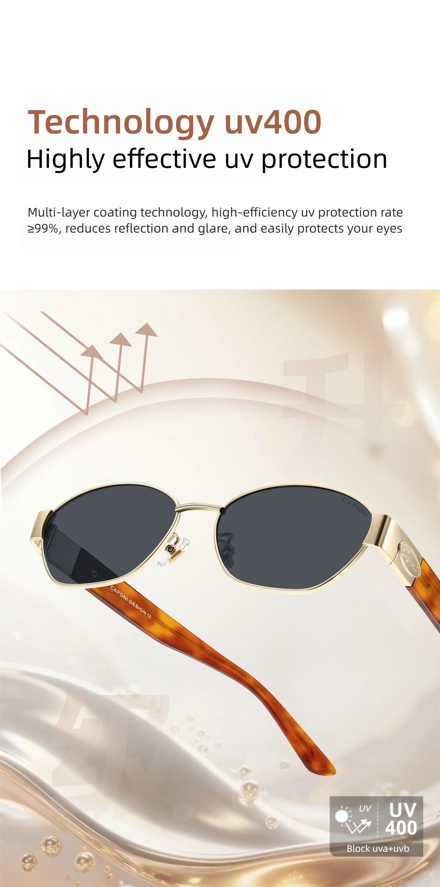 CAPONI Polarisierte Damen-Sonnenbrille, modisches Acetat, Outdoor-Vintage-Design, hochwertige Sonnenbrille, UV400, bernsteinfarbener Farbton, CP36002 – Detail 13