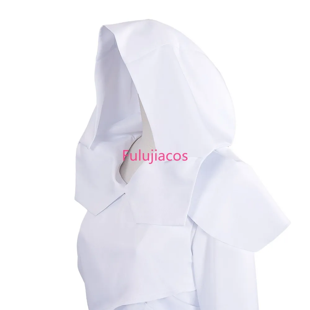 Kostium Cosplay Fulujiacos LOL Mel Mel Medarda Biała Sukienka z Rozcięciem i Kapturem Jayce