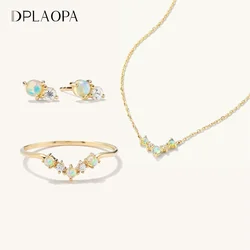DPLAOPA 925 Sterling Silver Gold MoonStone Stud Erring Queen Ring V Luxury Choker Necklace Long Chain Women Wedding Fine Jewels