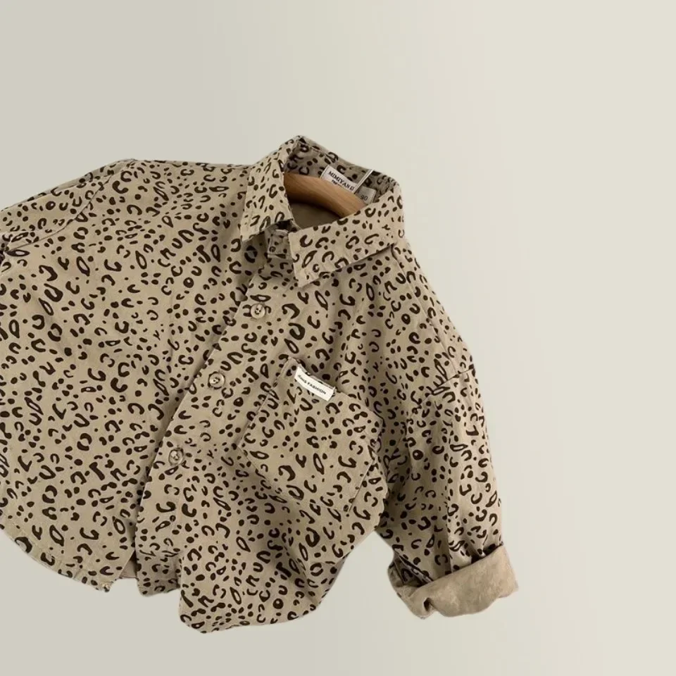 2024 Spring Autumn New Fashion Boys and Girls Korean  All-match Turn-down Collar Unisex Children Coat Leopard Kids Shirts