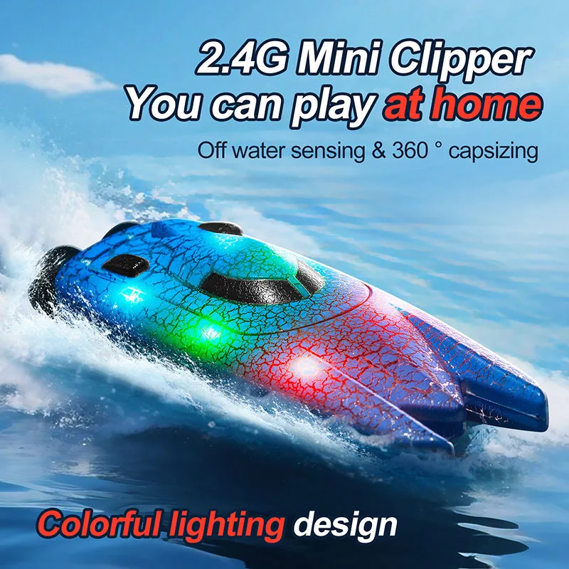 2,4 GHz ferngesteuertes Boot, 360-Grad-Flip und Ganzkörper-wasserdichtes RC-Rennboot, Wasserspielzeug mit LED-Effekt