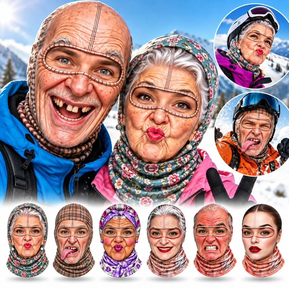 3D Face Printed Old Man Balaclava Face Mask White Mustache Breathable Eye Hole Winter Mask Cover Elastic Full Coverage