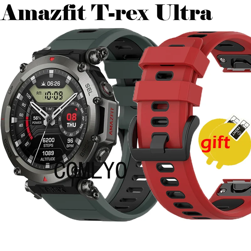 Correa de reloj inteligente 3 en 1 para Amazfit t-rex Ultra, correa de silicona de liberación rápida, pulsera Easyfit, película protectora de