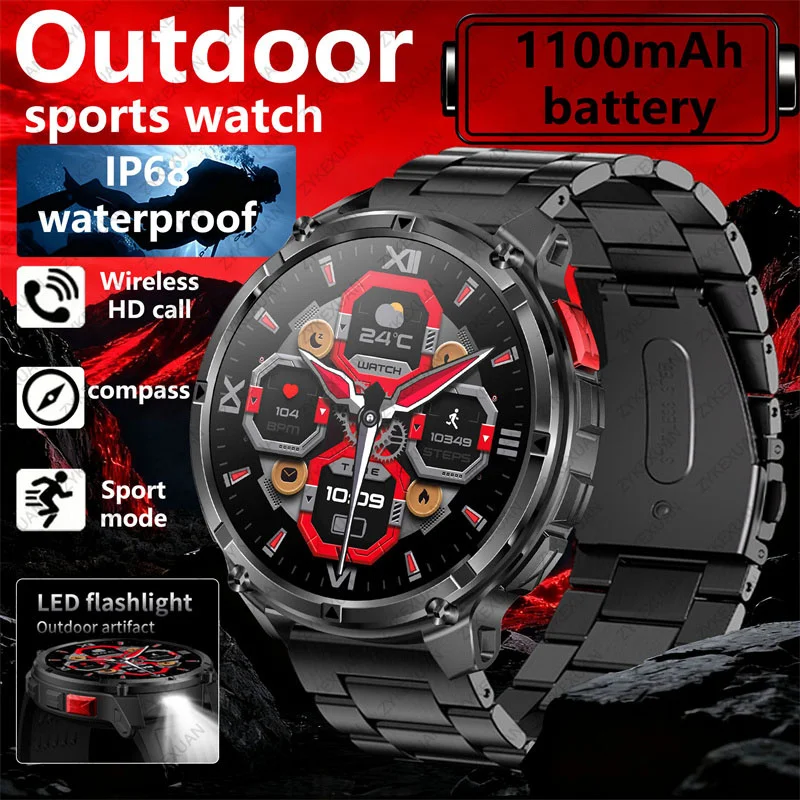 

2025 Новые спортивные умные часы для мужчин с HD-экраном, 1100 мАч, большая батарея, длительное время ожидания, беспроводной звонок, спортивные часы, водонепроницаемые