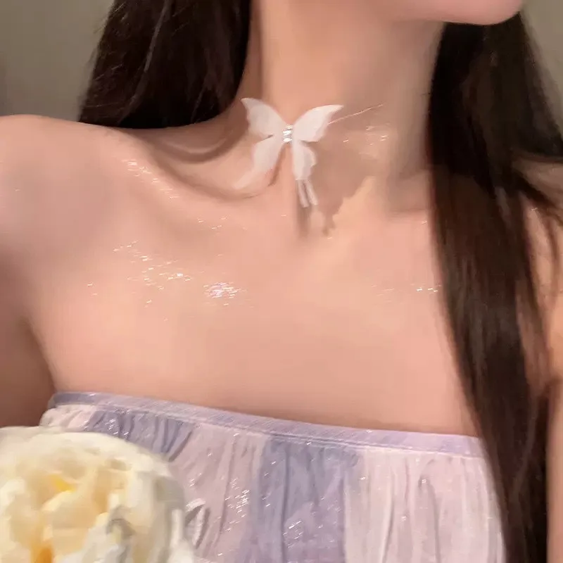 Black White Color Butterfly Choker Necklace for Girl Transparent Line Korean Fashion Short  Women Necklace Wholesale Dropshippin