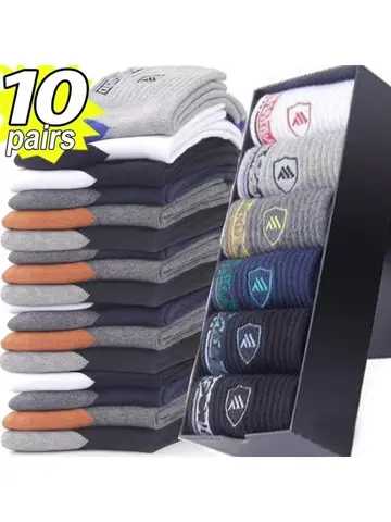 10pairs Breathable Cotton Sports Stockings Men Bamboo Fiber Autumn and Winter Men Socks Sweat Absorption Deodorant Business Sox