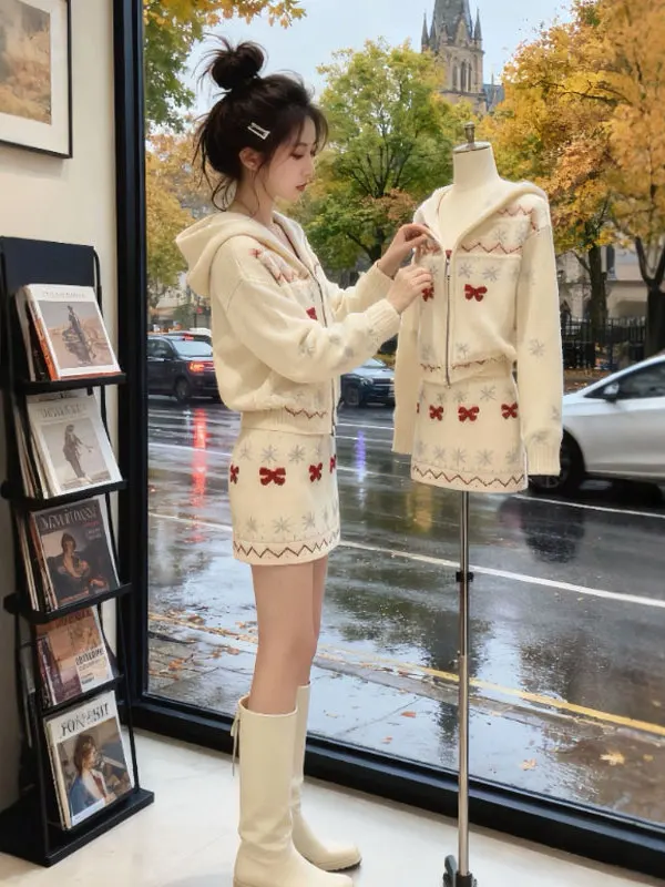 

Милый комплект небольшого размера, нежная супер красивая толстовка с капюшоном, топ и юбка, комплект из двух предметов, зимний женский ансамбль Faion