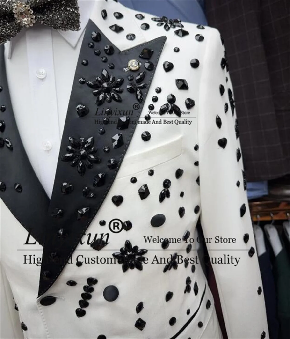 

Luxury Diamond Ornament Men Suits 2 Pieces Sets Groom Male Prom Blazers Customized Slim Fit Wedding trajes para hombre Tuxedos