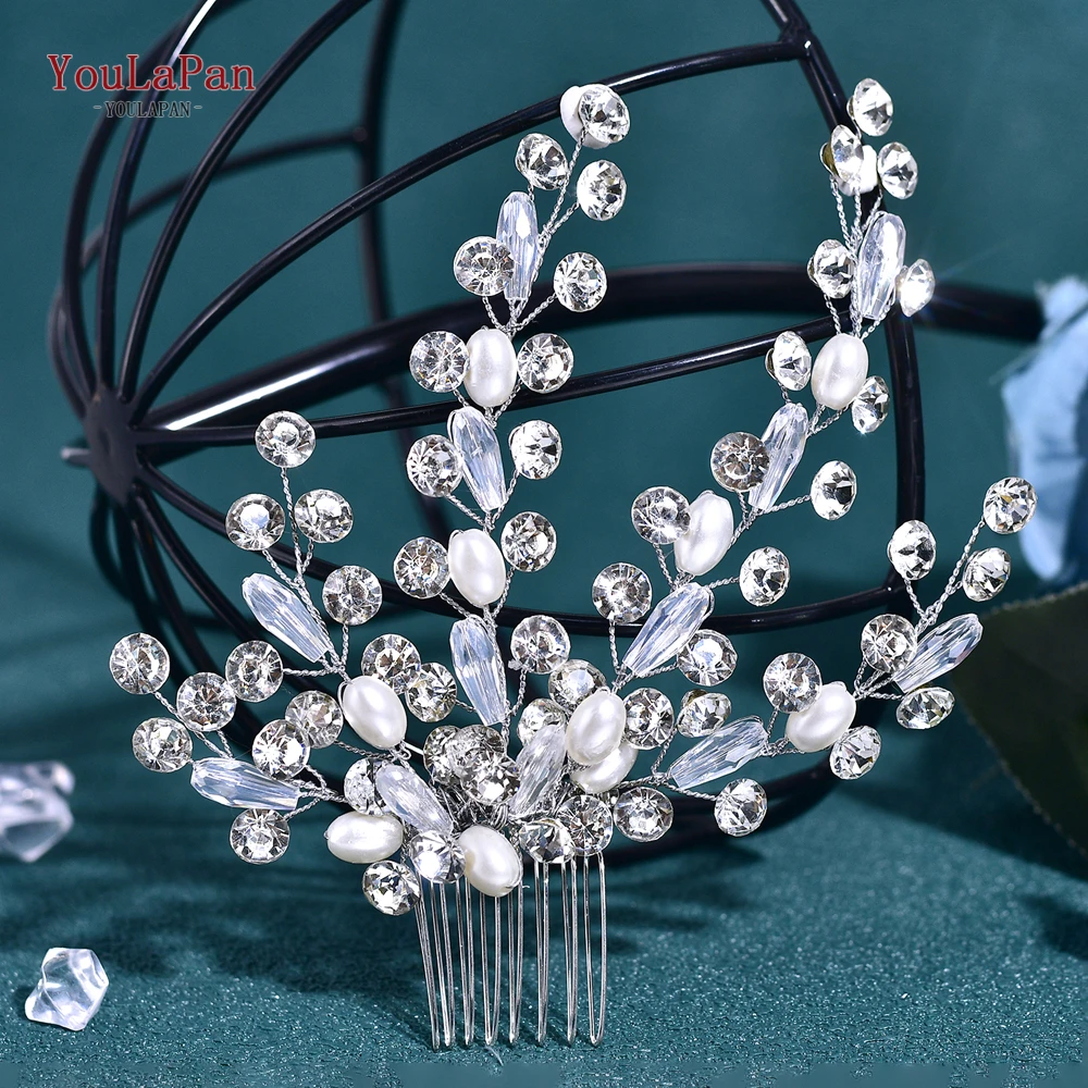 YouLaPan Zilver Kleur Bruid Strass Haar Kam Bruiloft Parel Kristal Hairwear Elegante Vrouwen Hairwear Party Hoofddeksels HP793