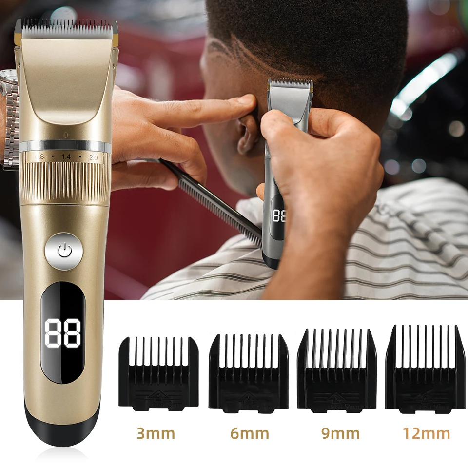 Cortadora de pelo eléctrica para hombres, afeitadora inalámbrica, máquina de corte de pelo de barbero, recargable por USB, pantalla LCD