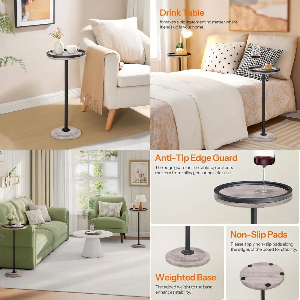 

Pair of Compact Round Side Tables, Ideal for Drinks and Martinis, Pedestal Design for Living Rooms and Bedrooms, Sofas and Couch