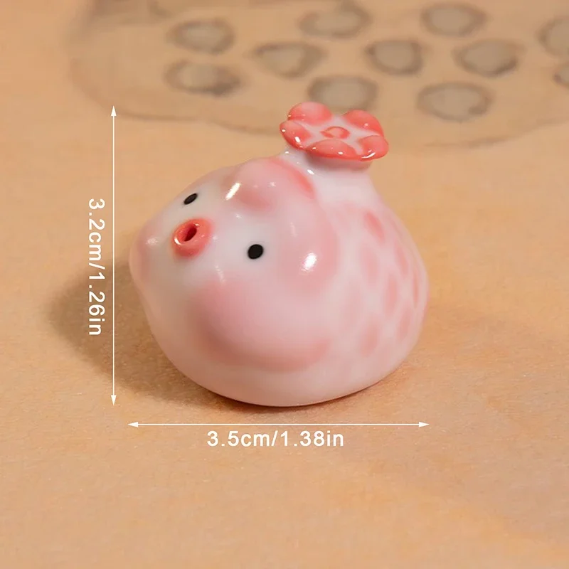 Water Cups Decor Gift Ceramic Tea Pet Fish Statue Little Fish Spit Bubbles Under Cup Bottom Pink Spit Bubbles Piggy Ornament