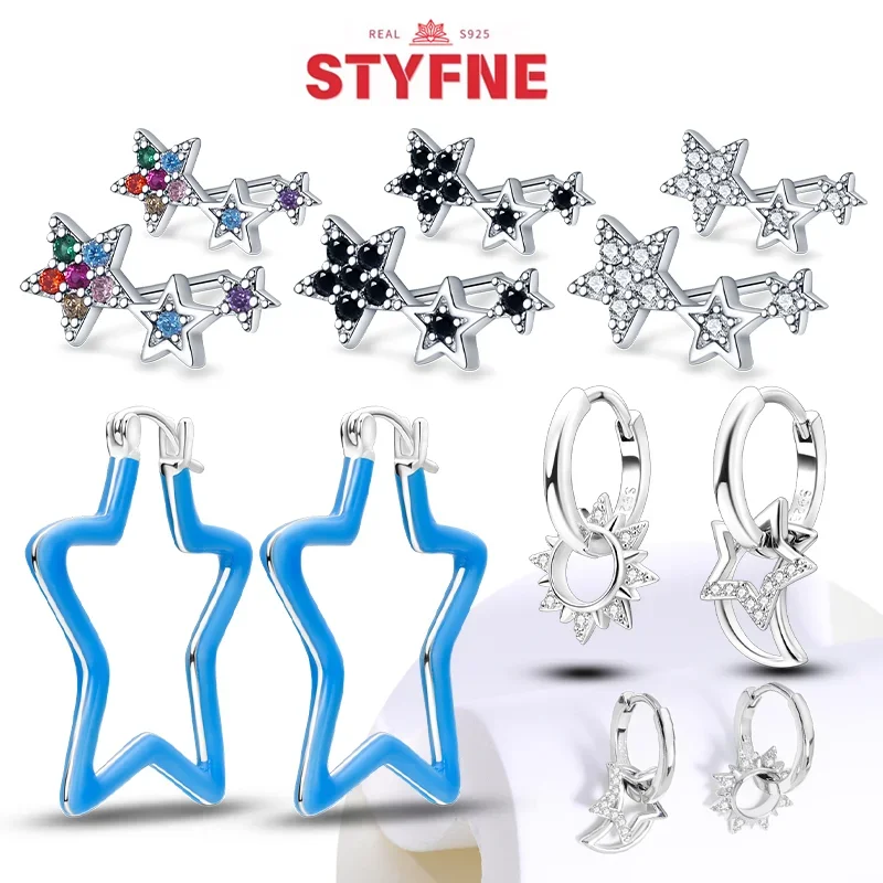 

Silver 925 Colored Zircon Sparkling Star Series Stud Earrings Luminous Star Earrings for Women High-end Jewelry Fine Gift Daily