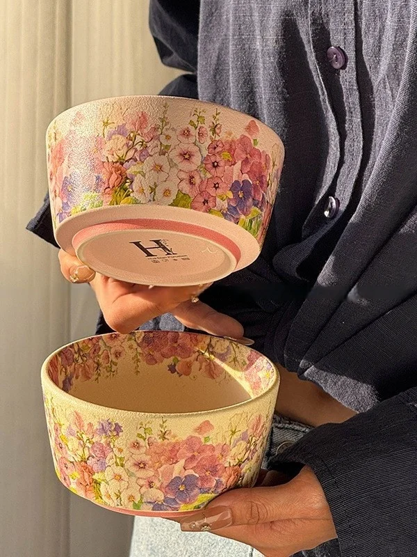 

2025 New Cerc Large Size Rice Bowl Home Use Soup Bowl Fruit Bowl High Footed Floral Design High Aesthetic Value