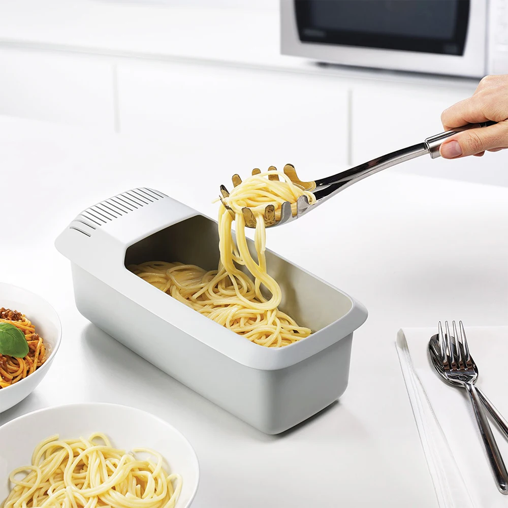 Microwave Pasta Cooker dengan Saringan Tahan Panas Pasta Steamer Pasta Kotak Memasak Buah Sayuran Drainer Aksesoris Dapur