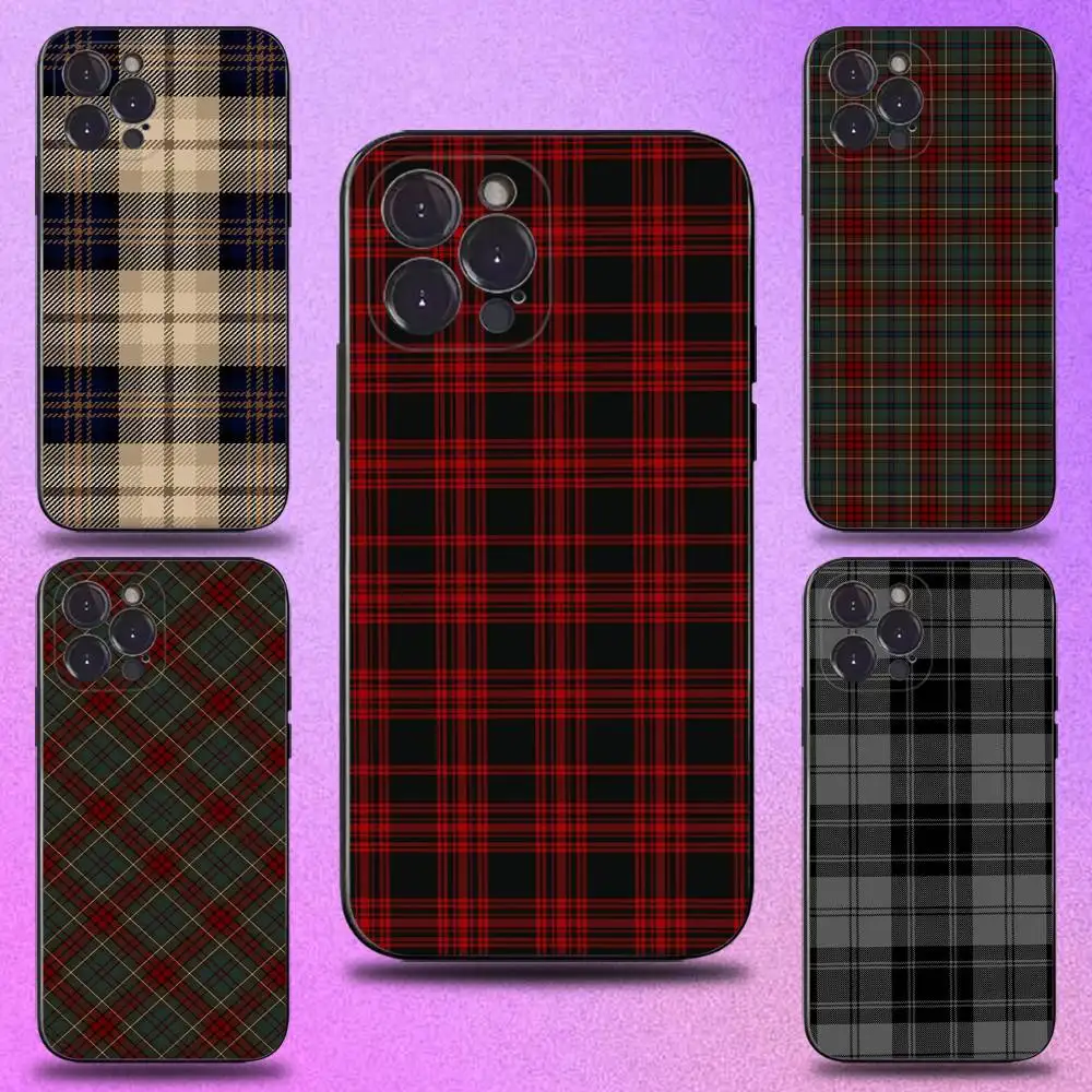 스코틀랜드 체크 패브릭 아이폰 케이스 (아이폰 17,16,15,14,13,12,프로,맥스,플러스,E,SE4,에어,미니용) 블랙 소프트 커버