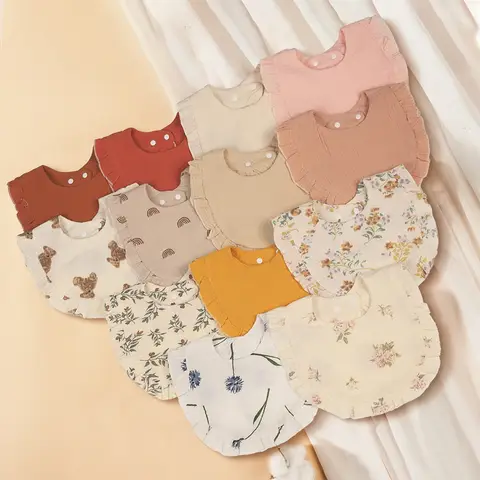 아기 타액 타올 유아 수유 드롤 턱받이 레이스 꽃 부드러운 코튼 트림 천, 신생아 통기성 어린이 턱받이 러플 포함