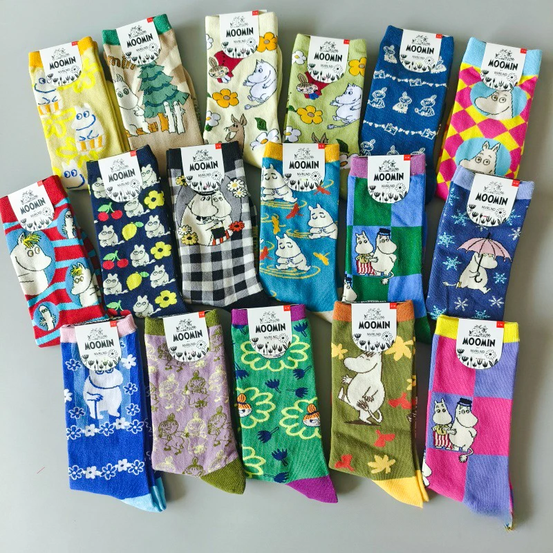 1 Pair/Set Kawaii Moomin Characters Anime Cotton Women's Socks Cartoon Anime Four Seasons Comfortable Mid Tube Skateboard Socks