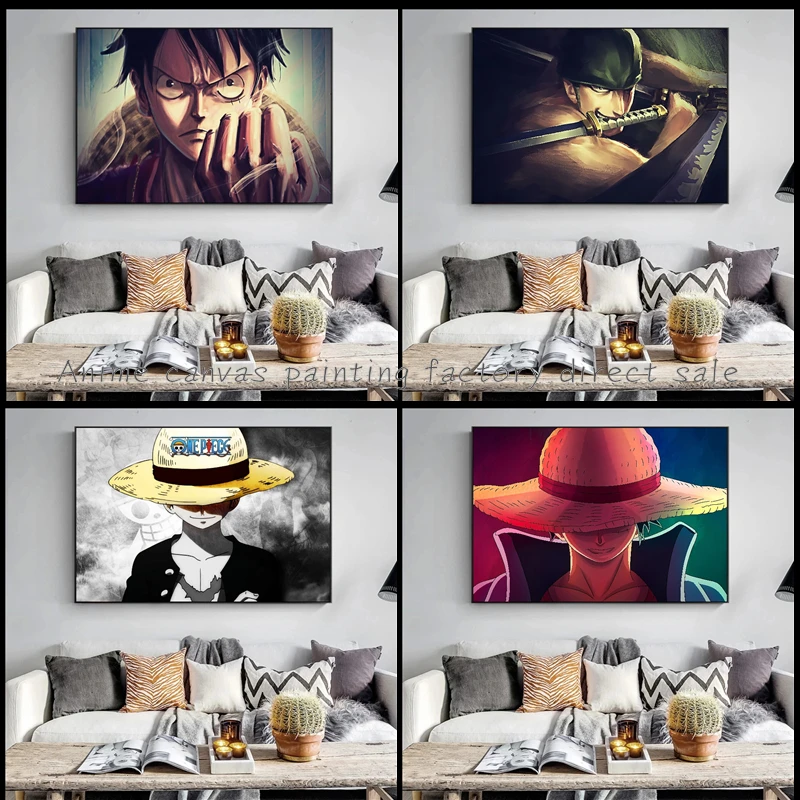 Famous Anime One Piece Luffy Zoro Poster HD Canvas Painting Suitable for Bar Home Entrance Wall Art Decoration Painting Gift