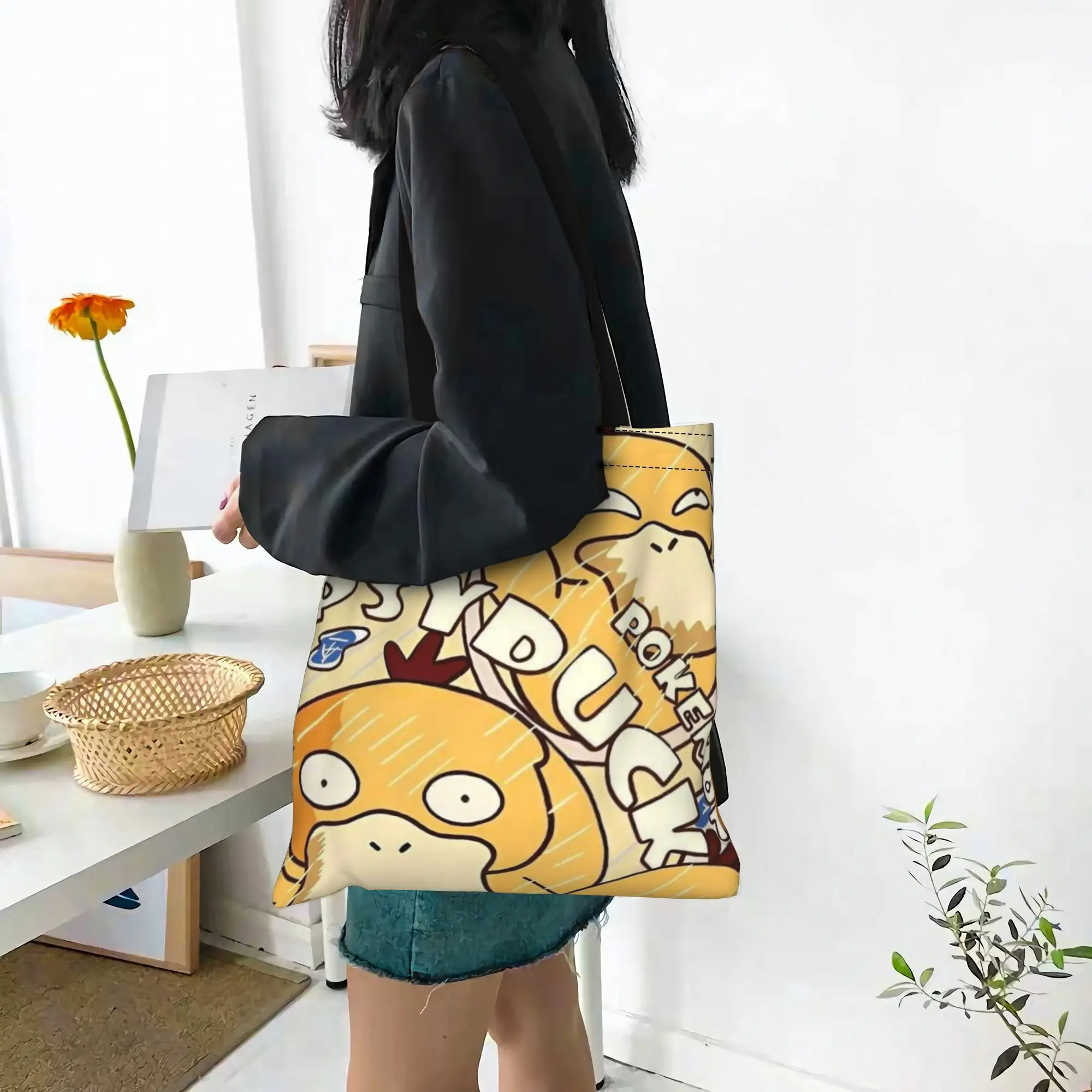 Back to school season Psyduck Style Duck Psyduck Canvas Tote Bag Perfect for Travel Women's Top-Handle Bags view 5