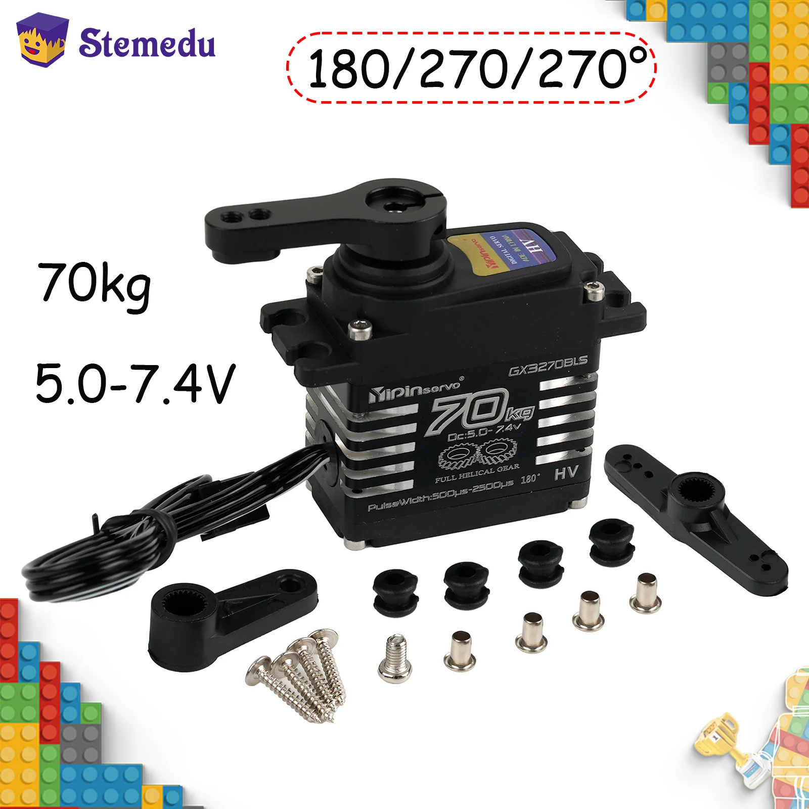 

70KG 5.0-7.4V GX3270BLS Servo Waterproof IP68 Large Torque Magnetic Induct Brushless Steel Helical Gear for Remote Cars 1/8 1/10