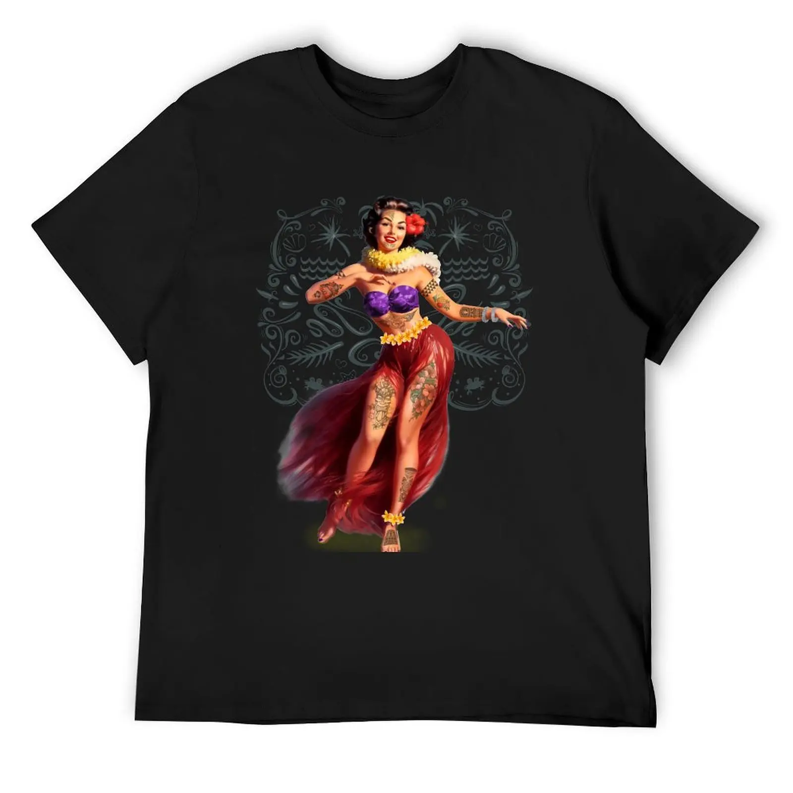 Metro&medio Designs - Tattoed hula dancer Pin-up T-Shirt baggy shirts plus size clothes Short sleeve tee men