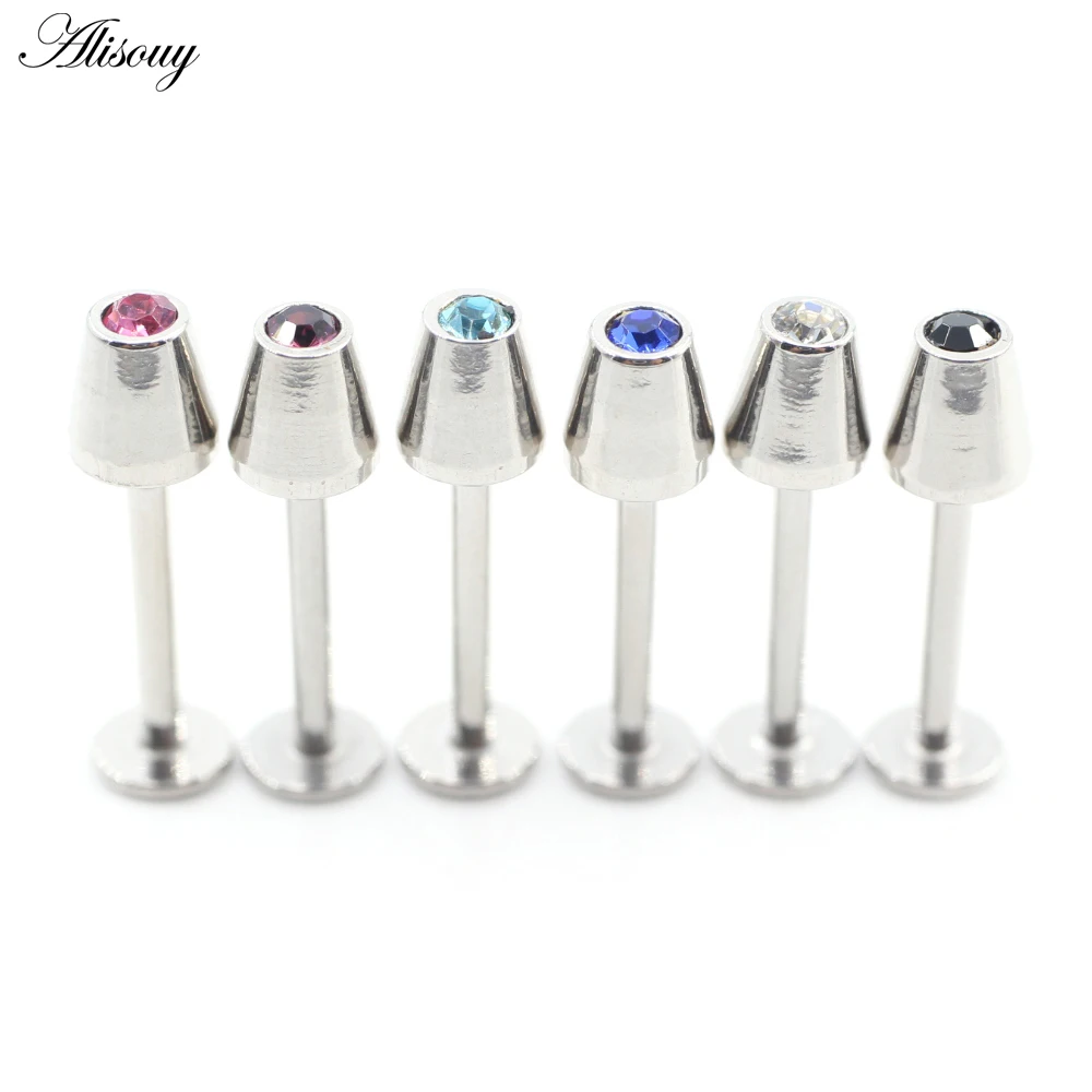 1PC Stainless Steel Crystal Table Lamp Shape Thread Ear Tragus Labret Lip Nose Ring Cartilage Stud Earring Piercing Body Jewelry
